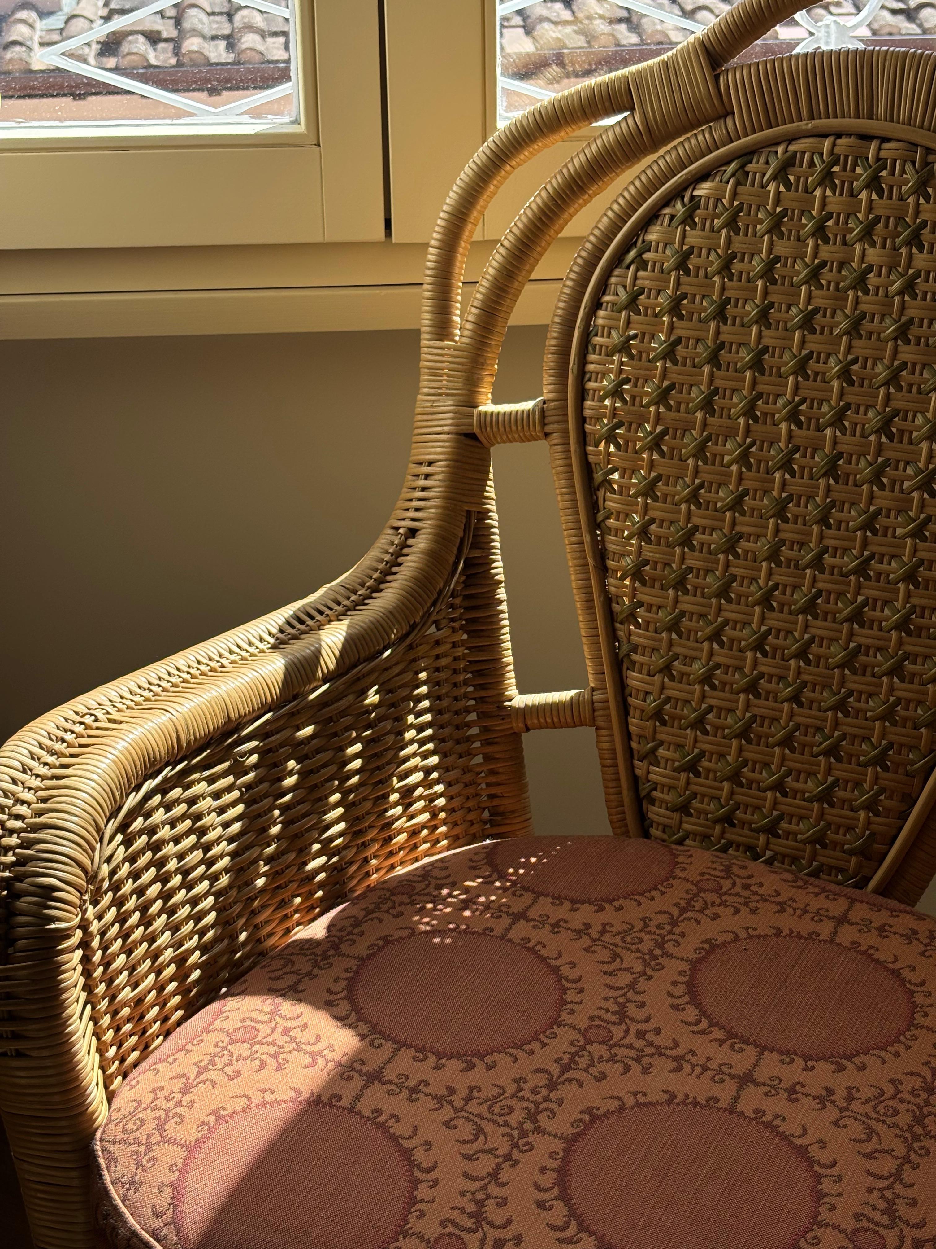 Handwoven two-tone wicker armchair