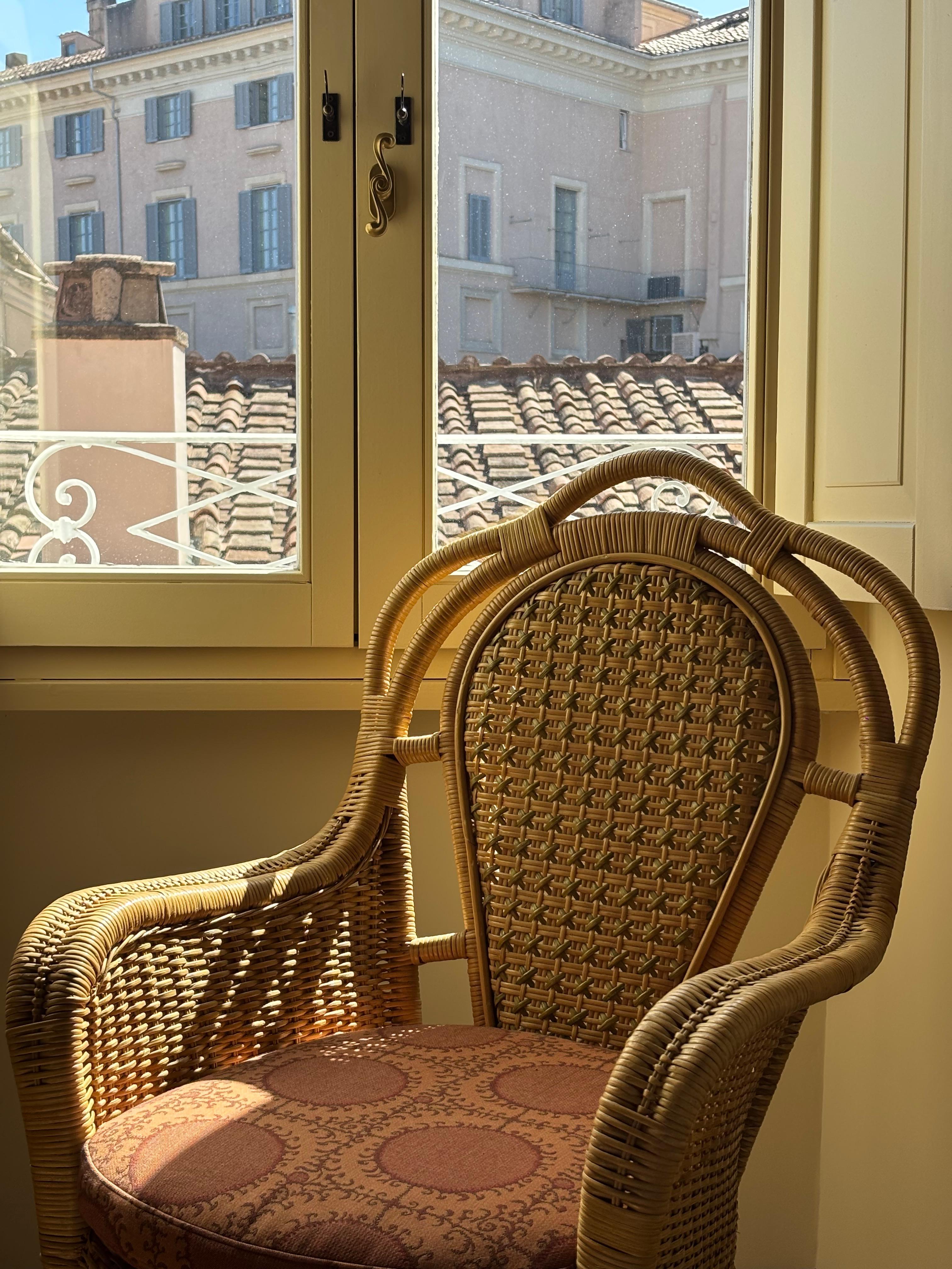 Handwoven two-tone wicker armchair