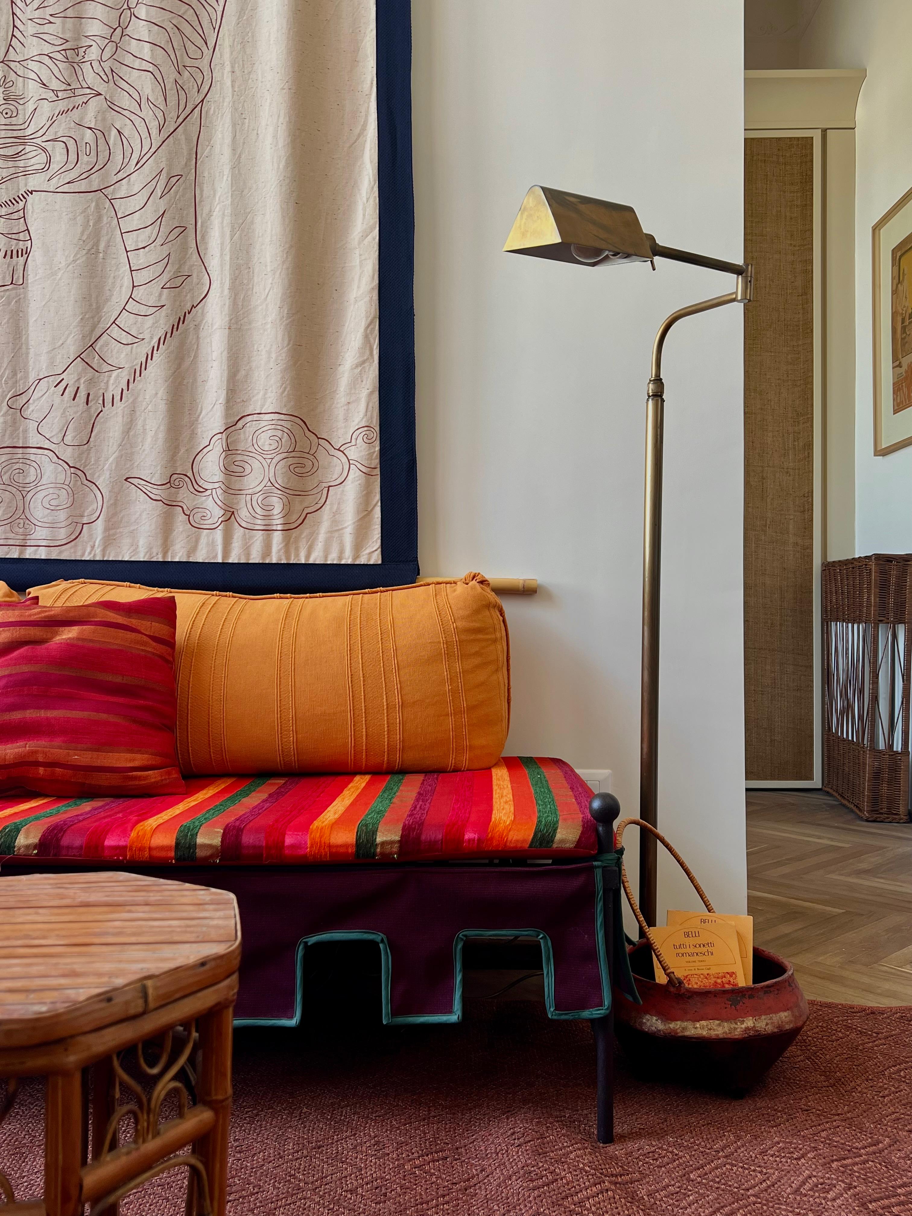 Brass floor lamp with adjustable lampshade