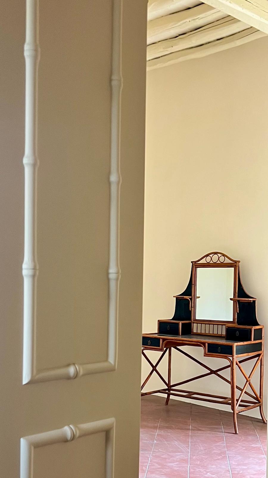 Rattan dressing table with mirror and drawers
