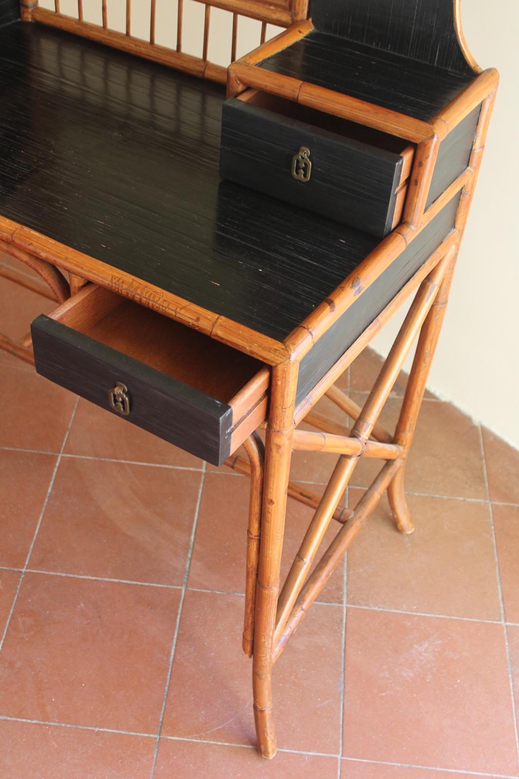 Rattan dressing table with mirror and drawers