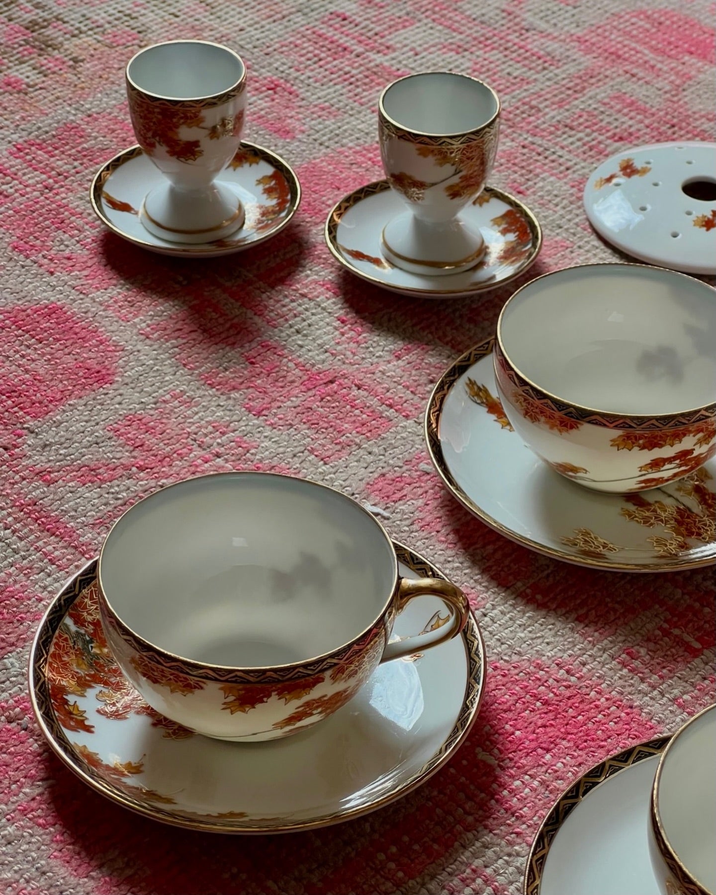 Japanese Kutani Eggshell Porcelain Cups “Maple Leaves”