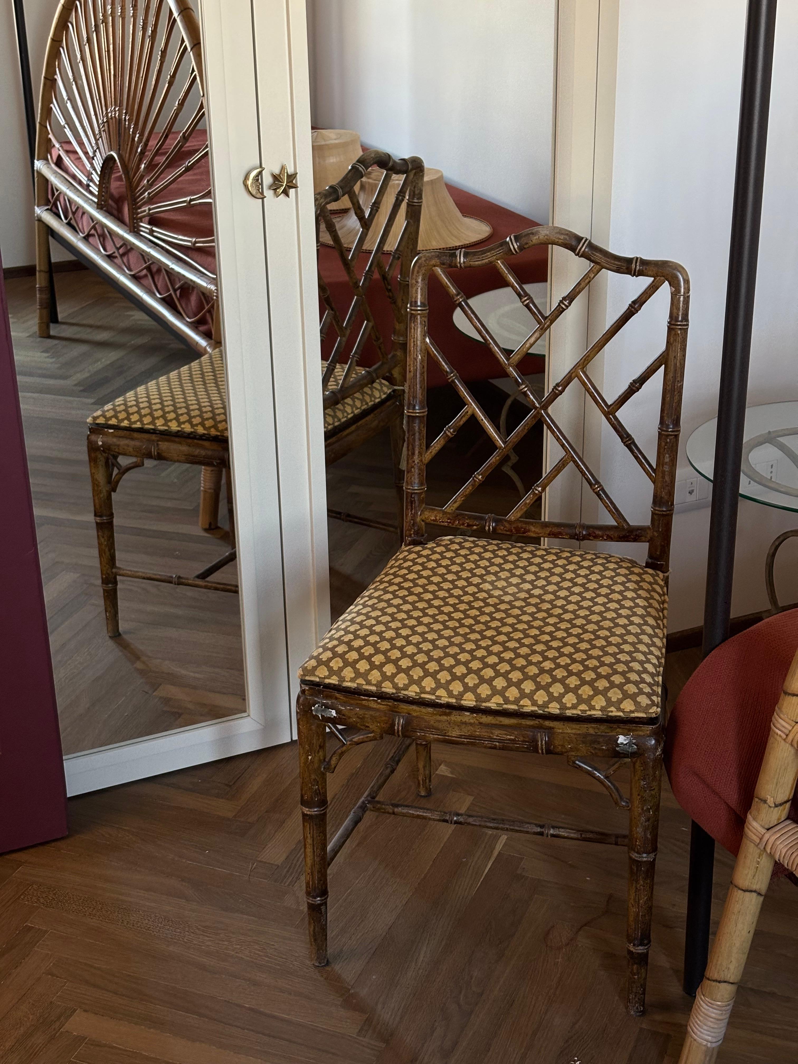 Set of 6 bamboo-patterned wooden chairs