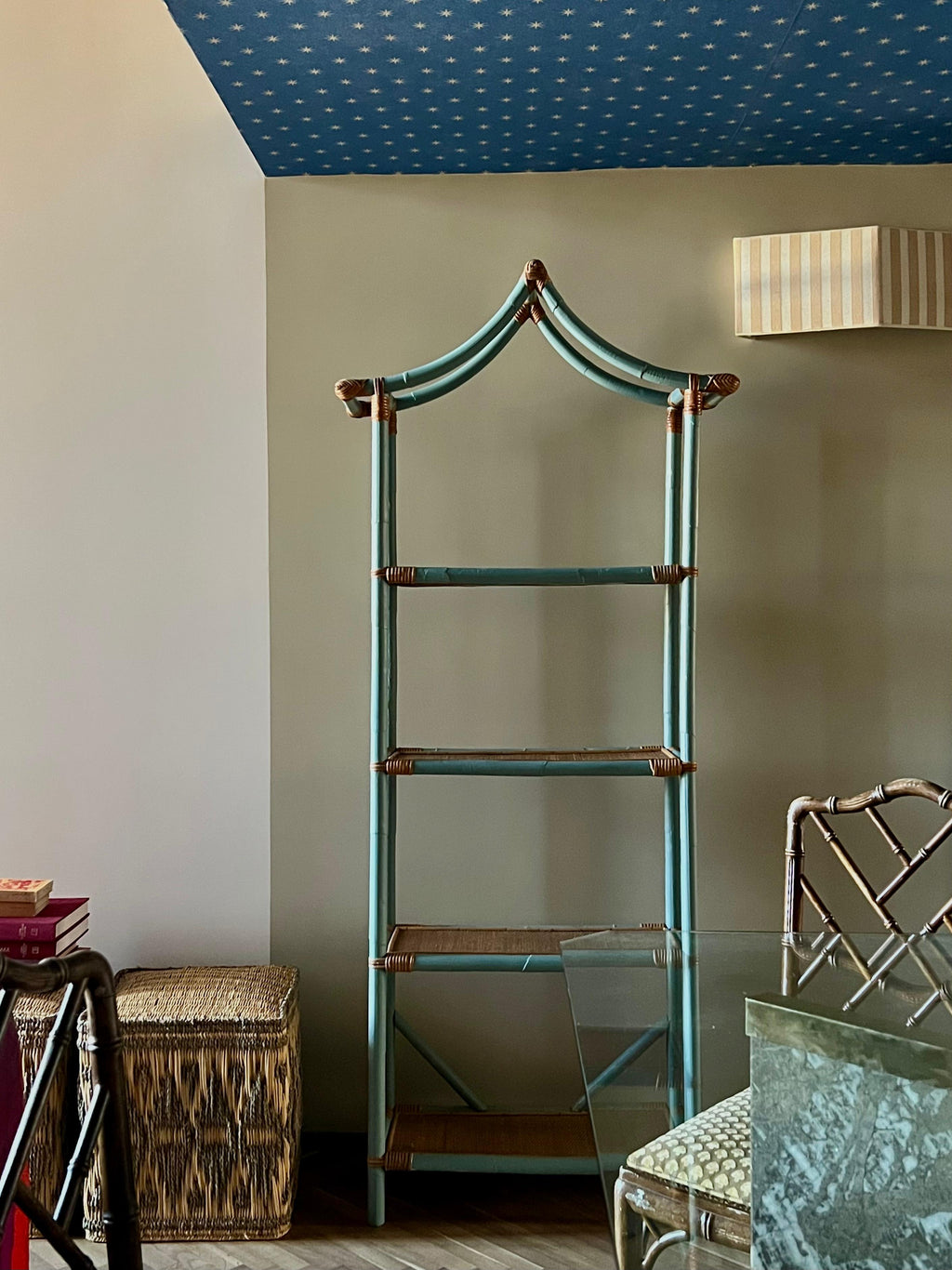 Hand-painted rattan bookcase