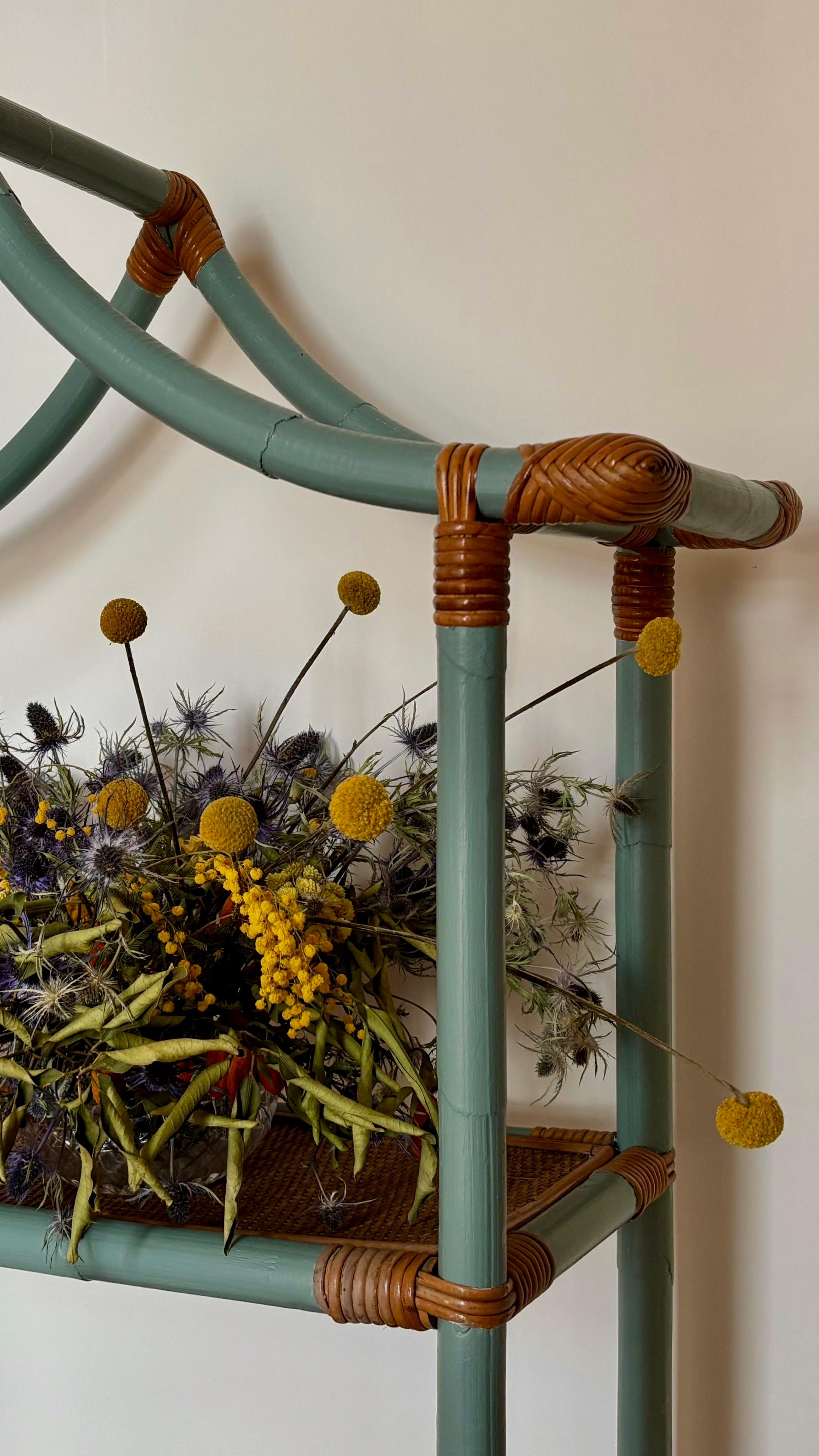 Hand-painted rattan bookcase
