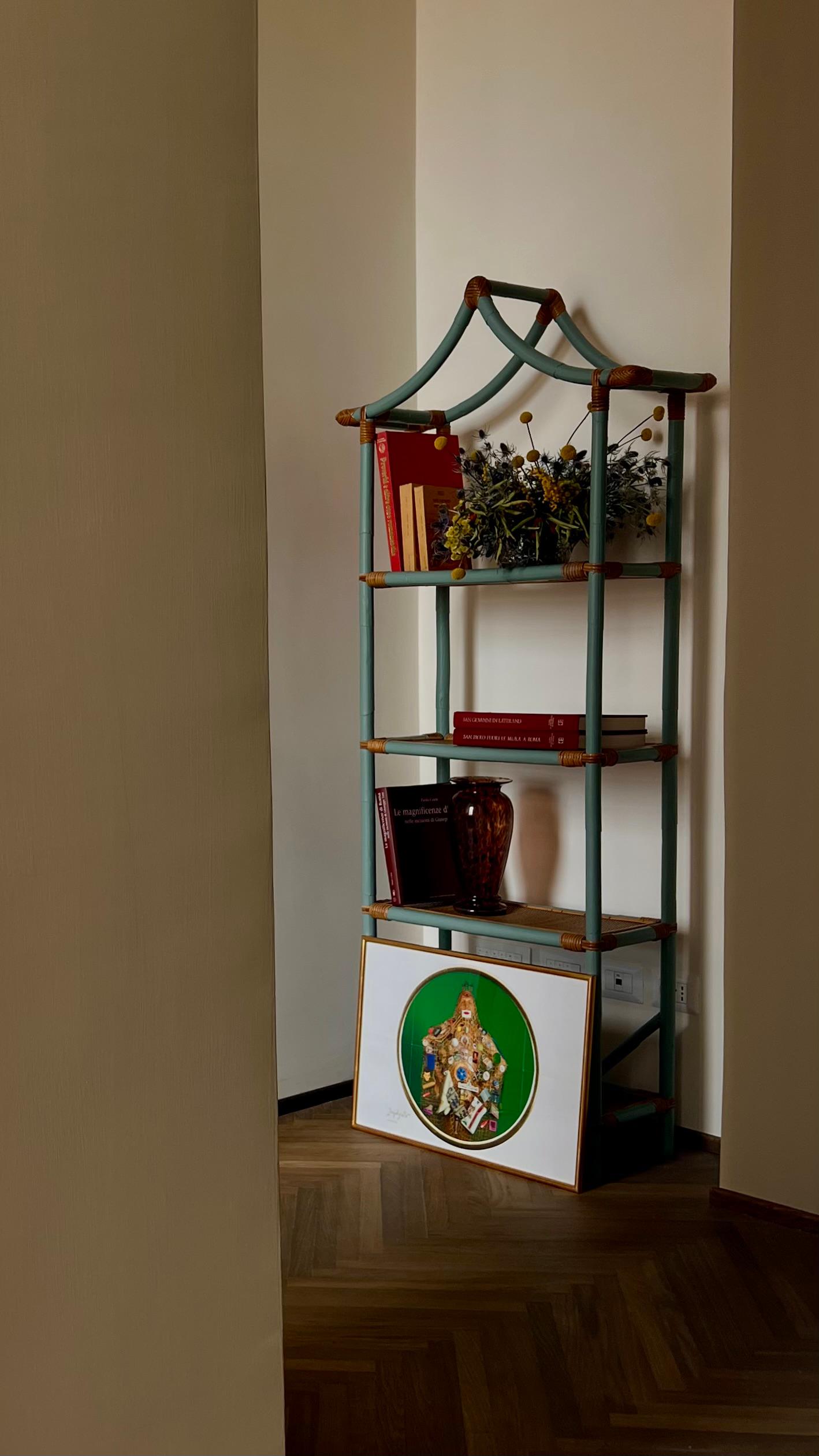 Hand-painted rattan bookcase