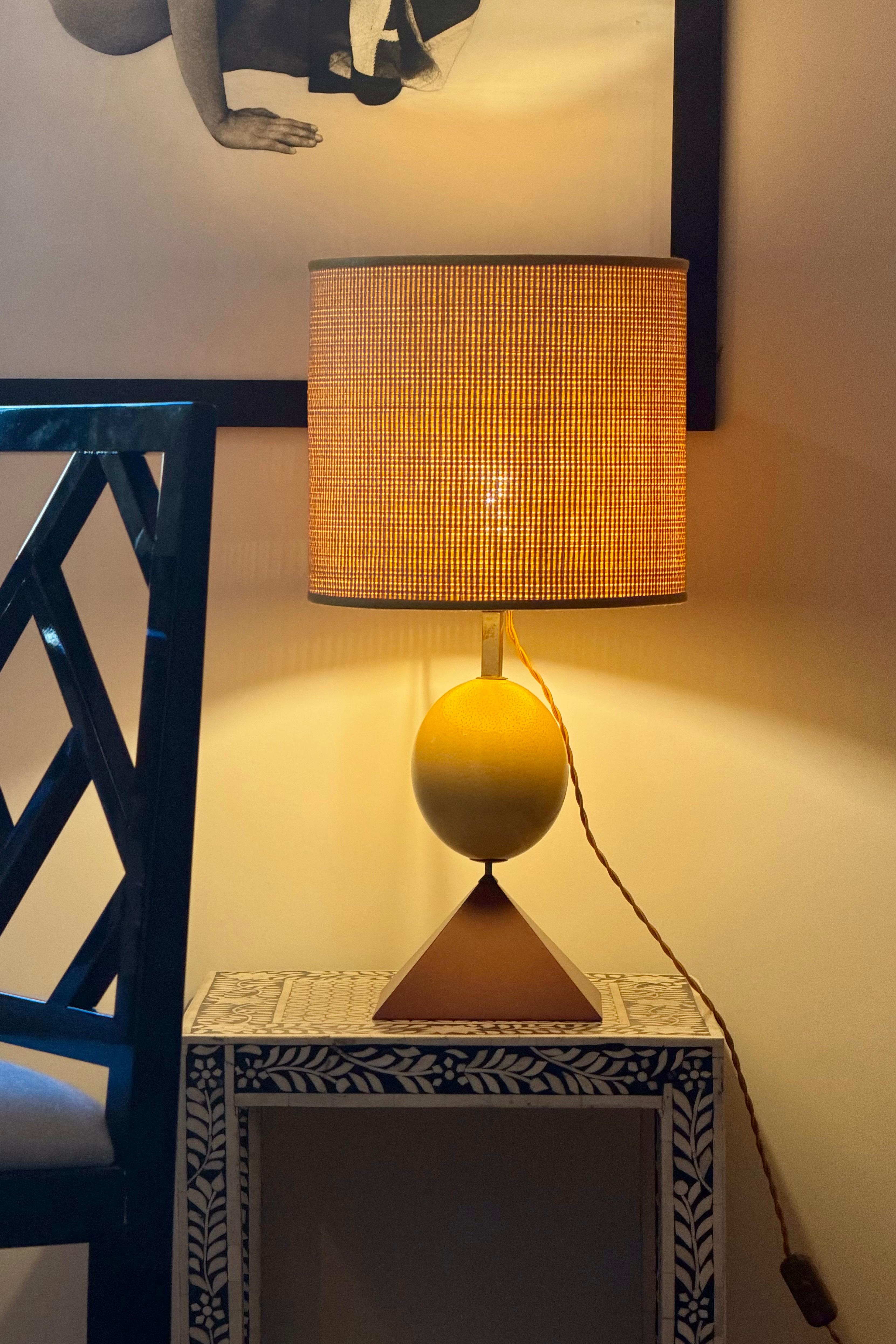Ostrich Egg Table Lamp with Sculptural Pyramid Base - 1970