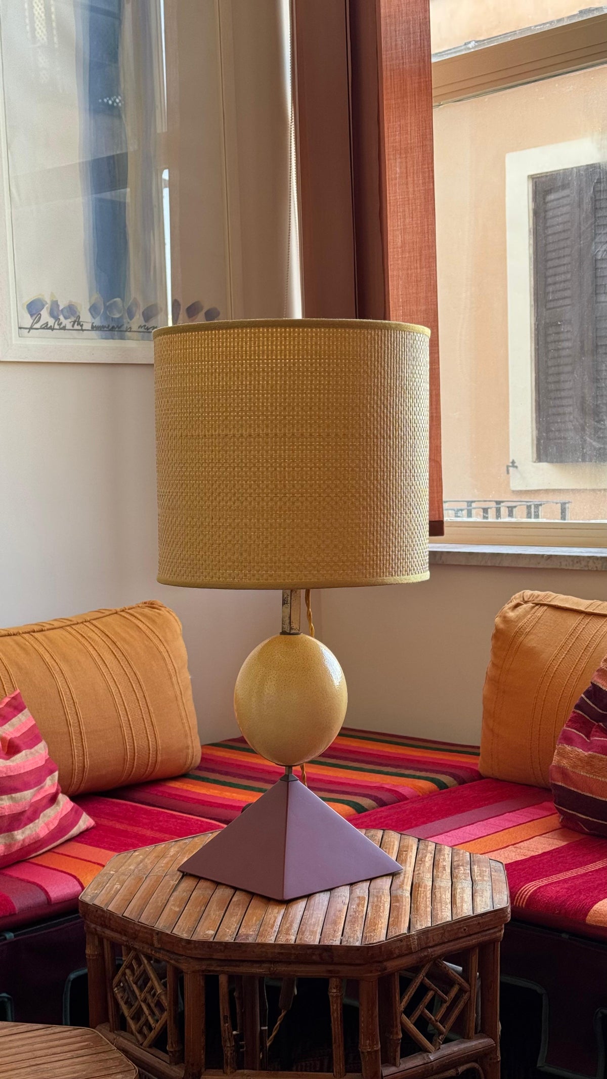 Ostrich Egg Table Lamp with Sculptural Pyramid Base
