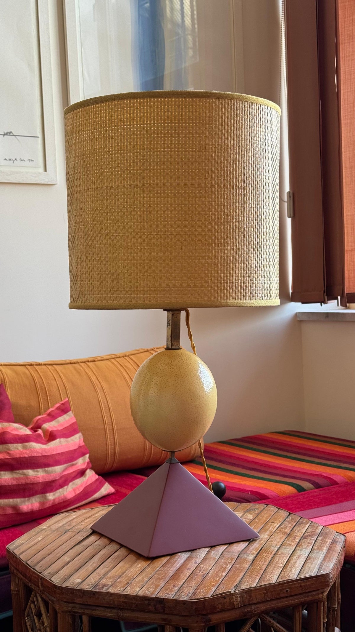 Ostrich Egg Table Lamp with Sculptural Pyramid Base