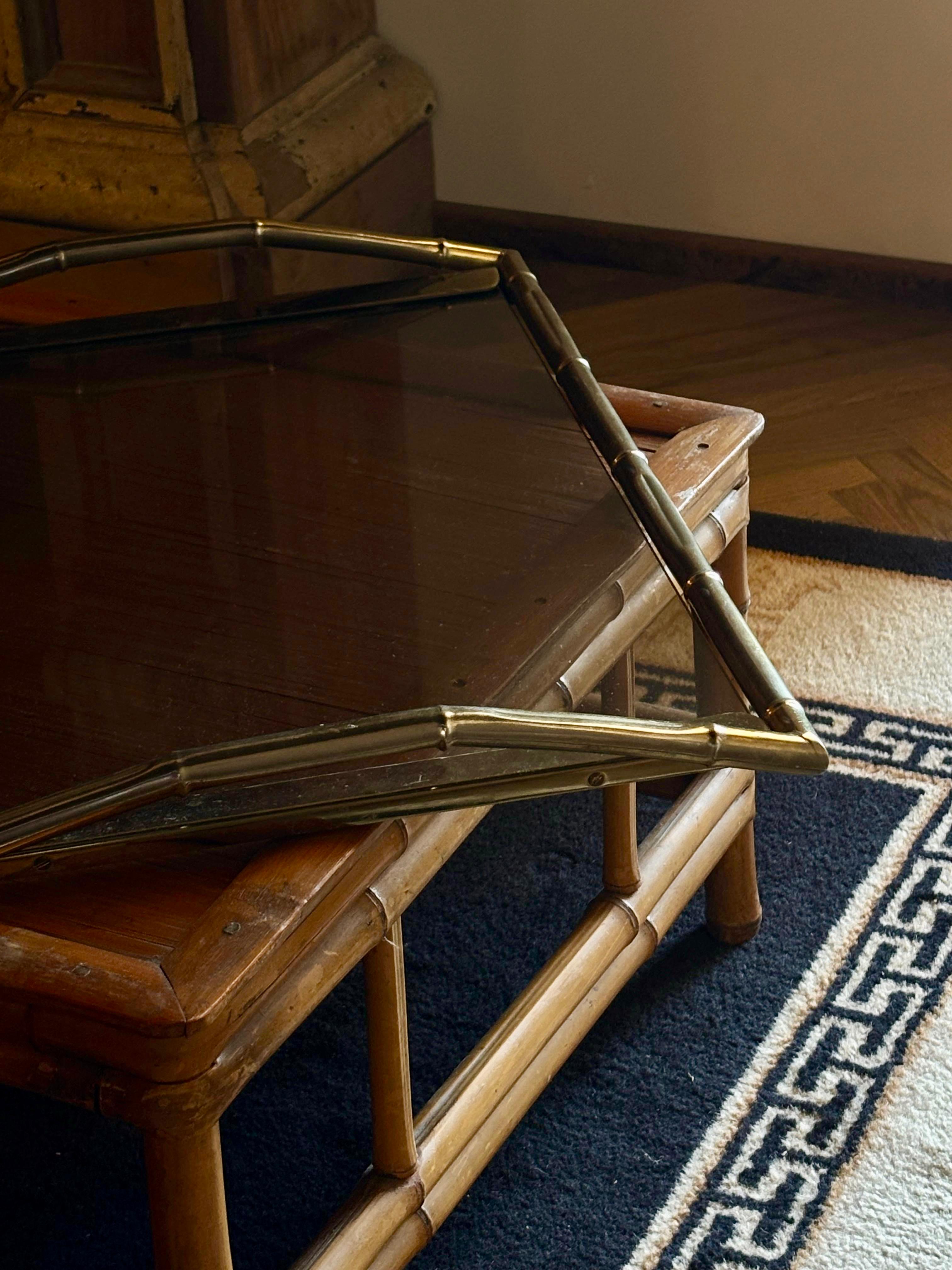 Faux bamboo metal and smoked glass tray